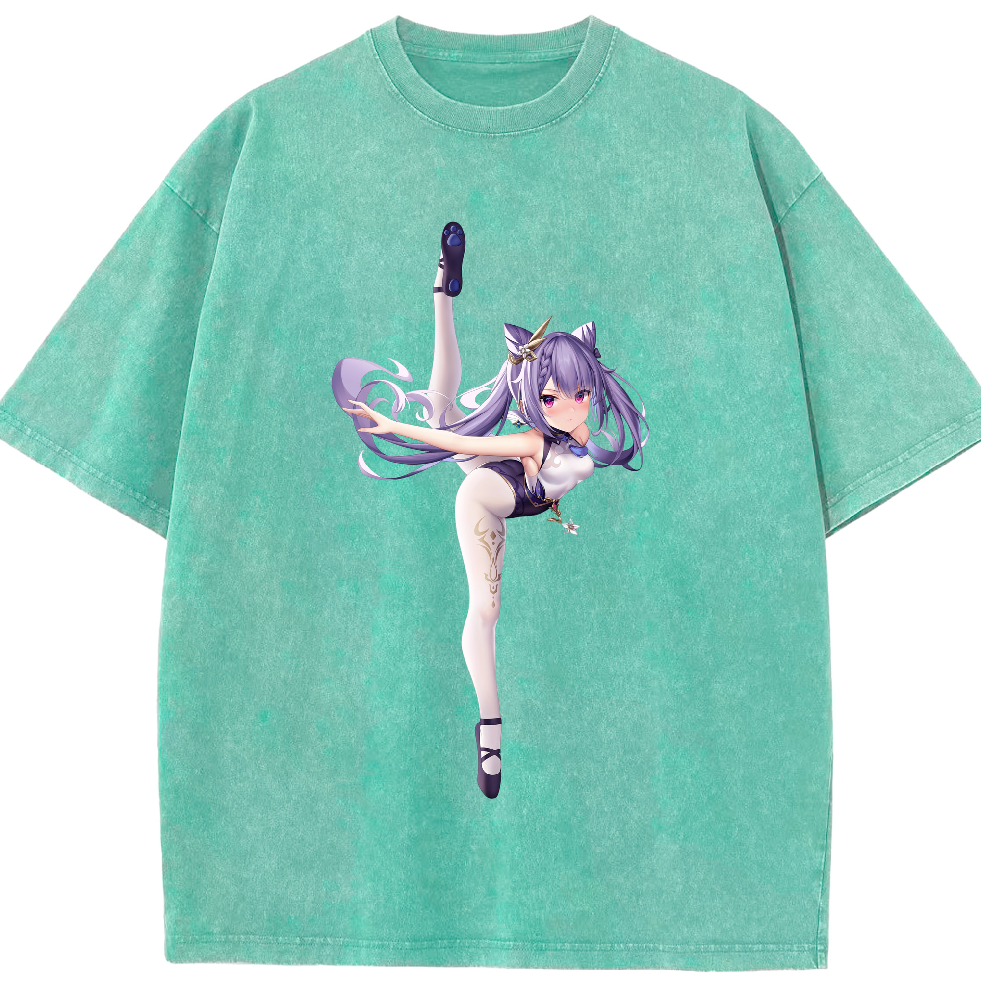 げんし神 刻晴 こくせい genshin Kokusei 綿100% ヴィンテージ風 半袖Tシャツ（フロントプリント）